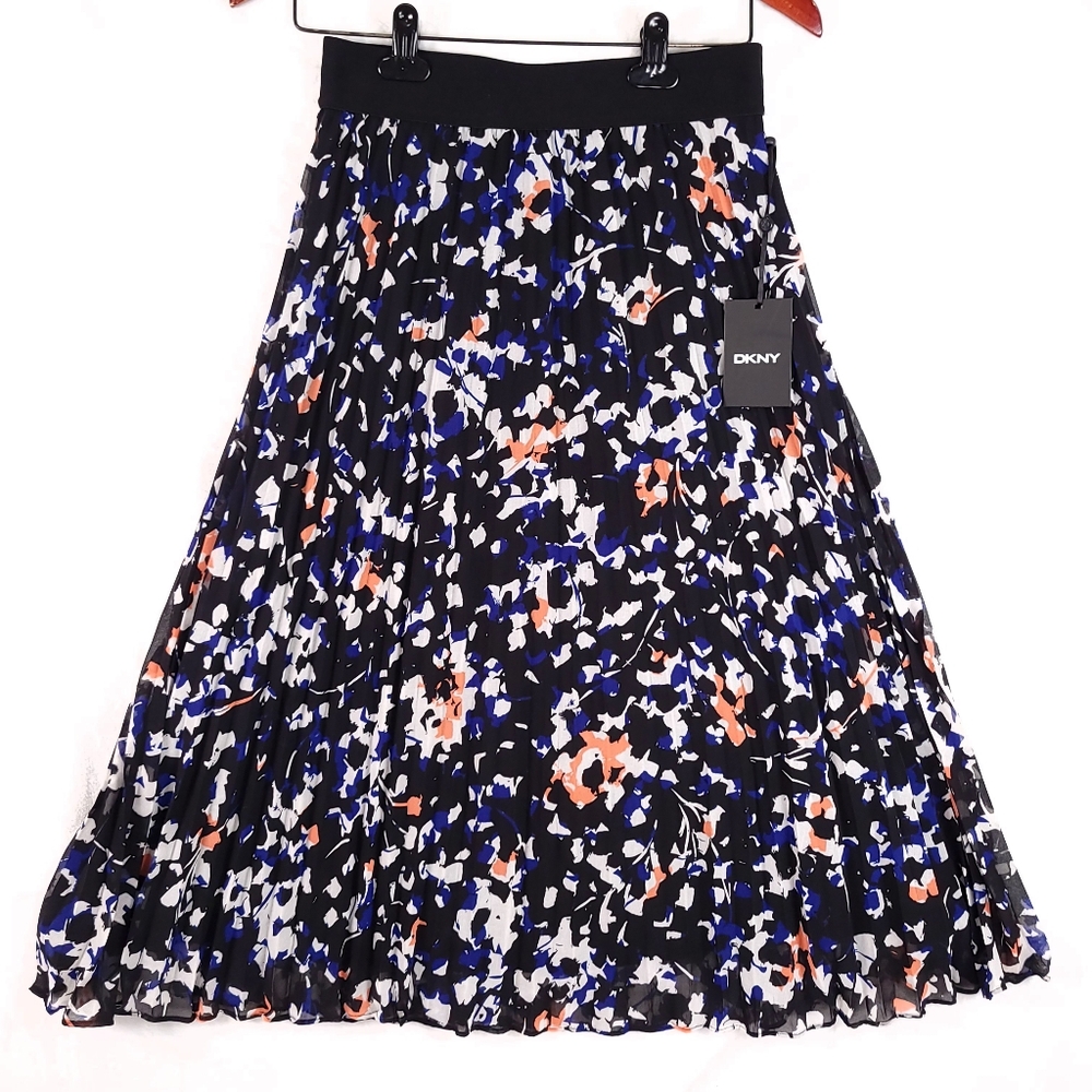 DKNY Pleated Printed Midi Skirt Women XS NWT